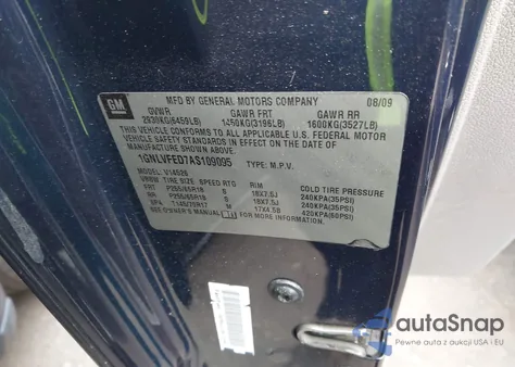 2010 Chevrolet Traverse Lt z USA, uszkodzony, nr VIN 1GNLVFED7AS109095